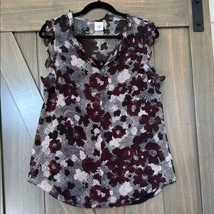 CAbi Women's Sleeveless Floral Blouse - Black and Burgundy